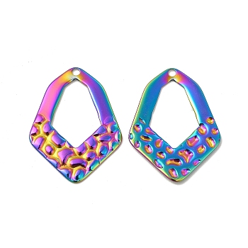 Ion Plating(IP) 304 Stainless Steel Pendants, Quadrilateral Charm, Rainbow Color, 28x21x1.5mm, Hole: 1.8mm
