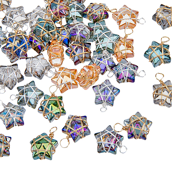 40Pcs 2 Colors Wire Wrapped Electroplate Glass Charms, Star, Mixed Color, 15~16x13x7~7.5mm, Hole: 1.5~2mm, 20pcs/color