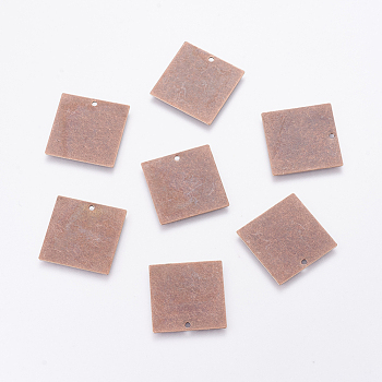 Metal Tags, Brass Stamping Blank Tag Pendants, Square, Red Copper, 20x20x0.5mm, Hole: 1mm