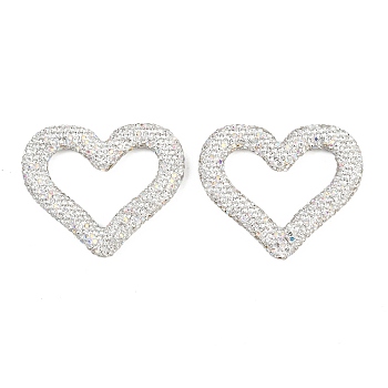 Handmade Polymer Clay Rhinestone Linking Rings, Heart, White, 55.5x66.5x11mm
