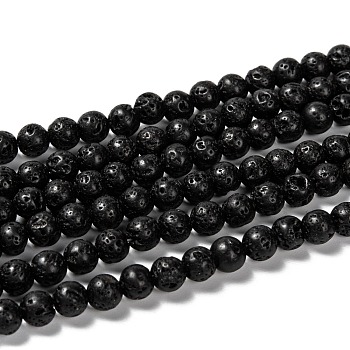 Brins de perles rondes en pierre de lave naturelle, 6mm, Trou: 1mm, Environ 66 pcs/chapelet, 15.7 pouce