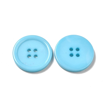Resin Buttons, Dyed, Flat Round, Cyan, 25x3mm, Hole: 2mm, 98pcs/bag