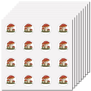 8Pcs Plastic Waterproof Self-Adhesive Picture Stickers, Round Dot Cartoon Decals for Kid's Art Craft, Mushroom, 150x150mm, Sticker: 25mm, 8 pcs/set