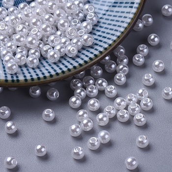 Imitated Pearl Acrylic Beads, Round, White, 4mm, Hole: 1mm