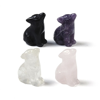 Natural Mixed Gemstone Carved Dog Figurines, for Home Office Desktop Feng Shui Ornament, 21~22x13~16x30~31mm