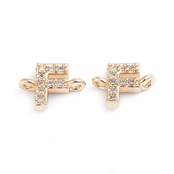 Brass Micro Pave Cubic Zirconia Links Connectors, Long-Lasting Plated, Letter, Clear, Real 18K Gold Plated, Letter.F, 7x9x2.8mm, Hole: 1mm