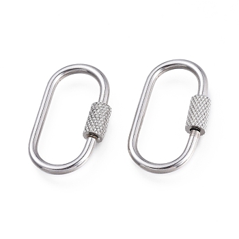 304 Stainless Steel Screw Carabiner Lock Charms, for Necklaces Making, Oval, Stainless Steel Color, 26x14x4mm, Screw: 8x4mm