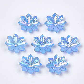Opaque AS Plastic Bead Caps, Pearlized, Flower, Cornflower Blue, 35.5~36x35.5~36x7mm, Hole: 4.5mm, about 21pcs/29g