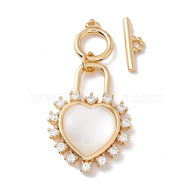 Golden Clear Heart Brass+Cubic Zirconia Toggle Clasps