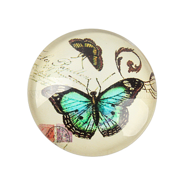 Butterfly Printed Glass Half Round/Dome Cabochons(X-GGLA-N004-14mm-C)-2