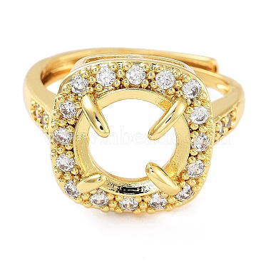 Rack Plating Square Brass Micro Pave Cubic Zirconia Adjustable Ring Components(KK-Q819-11G)-2