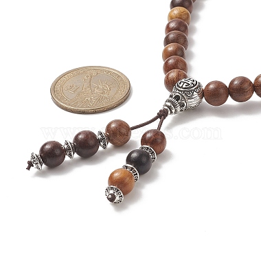 Alloy Gourd Tassel Pendant Necklace with Wood Beaded Chains for Women(NJEW-JN04181)-3