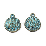 Alloy Pendant, Antique Bronze & Blue Patina, Flat Round, 12.5x16x2mm, Hole: 1.6mm(X-PALLOY-K016-01J-AB)