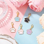Alloy Enamel Dog Paw Print Pendant Decorations, with Lobster Claw Clasps, Mixed Color, 31mm(X-HJEW-JM03746)