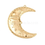 304 Stainless Steel Big Pendants, Moon with Flower Charms, Real 18K Gold Plated, 51x41x3mm, Hole: 1.5mm(X-STAS-B115-04G)