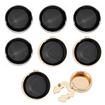 Zinc Alloy Enamel Cufflinks, Flat Round, Golden, Black, 15~16x15x5.5~6.5mm(BUTT-GL0001-12)