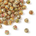 Brass & Alloy & Rhinestone Enamel Beads, Long-Lasting Plated, Round, Mixed Color, Golden, 6mm, Hole: 1mm(RB-CBA973B-11E-G)
