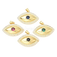 Rack Plating Brass Micro Pave Cubic Zirconia Pendants, with Glass, Long-Lasting Plated, Lead Free & Cadmium Free, Evil Eye, Mixed Color, 20.5x29.5x5mm, Hole: 4x3.5mm(KK-A185-20G)