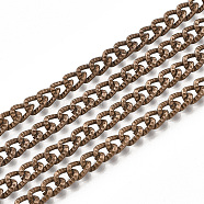 Iron Cuban Link Chains, Chunky Curb Chains, with Spool, Unwelded, Textured, Red Copper, 6x4x1mm(CH-T001-05R)