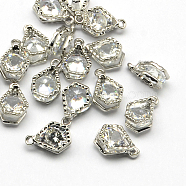 Alloy Charms, with Cubic Zirconia, Platinum, 13x8x5mm, Hole: 1mm(X-ZIRC-R007-042A-02)