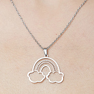 201 Stainless Steel Hollow Rainbow & Cloud Pendant Necklace, Stainless Steel Color, 17.72 inch(45cm)(NJEW-OY001-87)