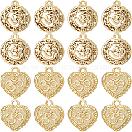 Alloy Pendants, Matte Style, Heart with Om Symbol & Flat Round with Om Symbol, Cadmium Free & Nickel Free & Lead Free, Real 18K Gold Plated, 22x19x2.5mm, Hole: 2.5mm(FIND-BC0001-90)