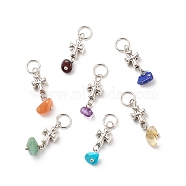 7Pcs 7 Styles Chakra Natural & Synthetic Mixed Stone Chips Alloy Pendants, Natural Green Aventurine & Garnet & Red Aventurine & Lapis Lazuli & Amethyst & Citrine, Synthetic Turquoise, Religion Cross Charm, 24~25.5mm, Stone: 6~9.5x5~7mm, Cross: 9.5x8x4.3mm, Hole: 5.8mm, 1pc/style(PALLOY-JF01778-03)