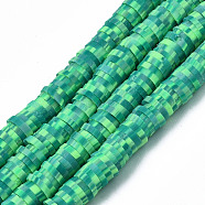 Handmade Polymer Clay Beads Strands, for DIY Jewelry Crafts Supplies, Heishi Beads, Disc/Flat Round, Green, 6x0.5~1mm, Hole: 1.8mm, about 290~320pcs/strand, 15.75 inch~16.14 inch(40~41cm)(CLAY-R089-6mm-167)