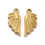 Ion Plating(IP) 304 Stainless Steel Pendants, Wing Charm, Real 18K Gold Plated, 18x8x2.5mm, Hole: 1.4mm(STAS-B032-13G)