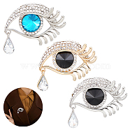 AHADEMAKER 3Pcs 3 Colors Crystal Rhinestone Eye of Ra/Re Safety Pin Brooch with Glass Beads, Alloy Badge for Backpack Clothes, Mixed Color, 34x48x18mm, Pin: 0.8mm, 1pc/color(JEWB-GA0001-09)