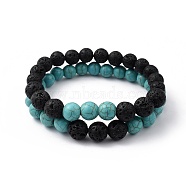 Synthetic Turquoise(Dyed)(Dyed) & Natural Lava Rock Beaded Stretch Bracelets Sets, Round, Inner Diameter: 2 inch(5.2cm), Beads: 8.5mm and 10.5mm, 2pcs/set(BJEW-JB05416-03)