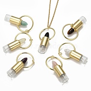 304 Stainless Steel Openable Perfume Bottle Pendant Necklaces, with Natural Gemstone, Lipstick Shape, Golden, 27.55 inch(70cm), Bottle Capacity: 3ml(0.1 fl. oz)(NJEW-I239-04G)