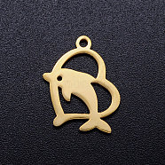 201 Stainless Steel Hollow Pendants, Heart with Dolphin, Golden, 18x14x1mm, Hole: 1.5mm(STAS-Q201-JN283-2)
