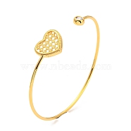 Clear Cubic Zirconia Cuff Bangles, Real 18K Gold Plated Brass Wristband, Heart, Inner Diameter: 2-1/4 inch(5.8cm)(BJEW-P305-03G)