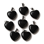 Natural Obsidian Pendants, with Platinum Tone Brass Findings, 20~22x20~21x5~8mm, Hole: 2x7mm(X-G-Q438-24)