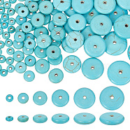 180Pcs 6 Styles Synthetic Turquoise Beads, Dyed, Flat Round/Disc, 4.5~14x2~3.5mm, Hole: 1~2mm, 30pcs/style(G-NB0004-81)