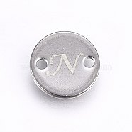 201 Stainless Steel Links connectors, Flat Round, Letter.N, Stainless Steel Color, 8x1mm, Hole: 1.5mm(STAS-H465-01P-8mm-N)