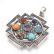 Natural & Synthetic Gemstone Pendants, with Alloy Findings, Chakra, Antique Silver, 37x32.5x5mm, Hole: 5x8mm(X-KK-F756-05C)