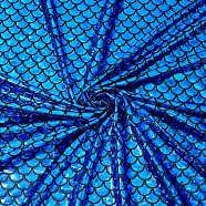 Sparkly Hologram Spandex Mermaid Printed Fish Scale Fabric, Stretch Fabric, Blue, 150x0.02cm(DIY-WH0304-587A)