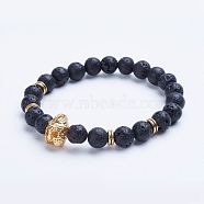 Natural Lava Rock Beaded Stretch Bracelets, with Alloy Spacer Beads, 1-3/4 inch(45mm)(BJEW-P072-E02)