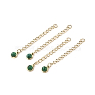 Ion Plating(IP) 316 Surgical Stainless Steel Curb Chain Extender with Malachite Round Charm, Golden, 53.5mm, Hole: 2.5mm(STAS-A097-01G-10)