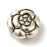 Tibetan Style Alloy Beads, Cadmium Free & Lead Free, Flower, Antique Silver, 11x5mm, Hole: 1.5mm(TIBEB-L007-06AS-02)