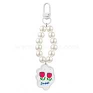 Alloy Acrylic Pendant Decorations, with Imitation Pearl Acrylic Beads, Flower Patterns, WhiteSmoke, 126mm(HJEW-JM01845-03)