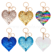 WADORN 6Pcs 6 Colors Valentine's Day Sequin Heart Pendant Keychain, for Handbag Backpack Car Key Decoration, Mixed Color, 13cm, 1pc/color(KEYC-WR0001-50)