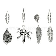 Tibetan Style Alloy Pendants, Assorted Leaf, Antique Silver, 12.5~78x6~51x1~5.5mm, Hole: 1.5~6x3.5mm(TIBEP-MSMC015-AS)
