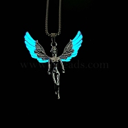 Luminous Glow in the Dark Alloy Pendant Box Chain Necklaces, Platinum, Cyan, 27.56 inch(70cm)(PW-WG60E70-01)