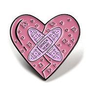 Heart Enamel Pin, Band Aid Alloy Brooch for Backpack Clothes, Flamingo, 29x30.5x1.5mm(JEWB-P032-C01)