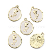 Zinc Alloy Enamel Pendants, Oval with Rose Pattern Charms, Light Gold, 22x17x2mm, Hole: 1.8mm(ENAM-TAC0021-12LG)