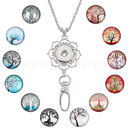 DIY Necklaces Making Kit, Including Platinum Plated Brass Jewelry Snap Buttons, Alloy Snap Pendant Making, with Swivel Clasps, 304 Stainless Steel Cable Chains Necklaces, Tree of Life Pattern, Button: 18.5x9mm, 12Pcs/set, 1 Set(DIY-SC0021-96G)