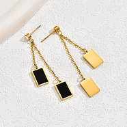 Stainless Steel Rectangle Dangle Stud Earrings for Women, Real 18K Gold Plated, 54x17mm(TP0848-2)